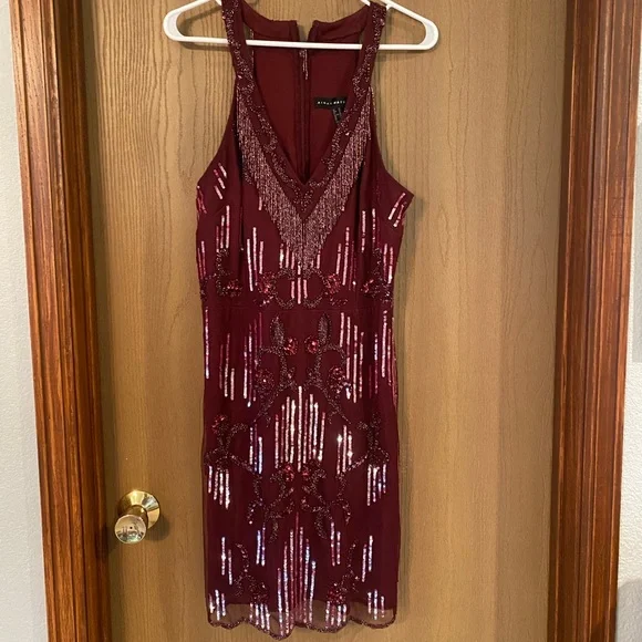 aidan mattox beaded fringe dress Aidan Mattox main image 1